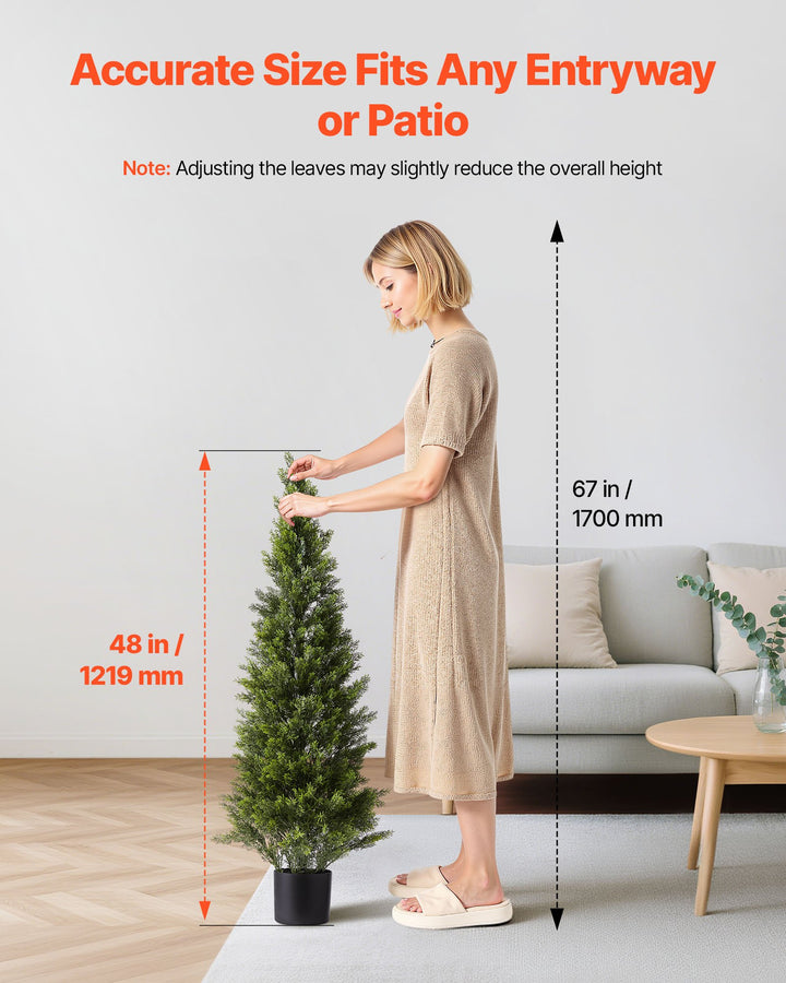 Artificial Cedar Topiary Trees — 48in Faux Pine Shrubs, Set of 2, UV-Resistant for Front Porch, Patio, Garden & Indoor Décor