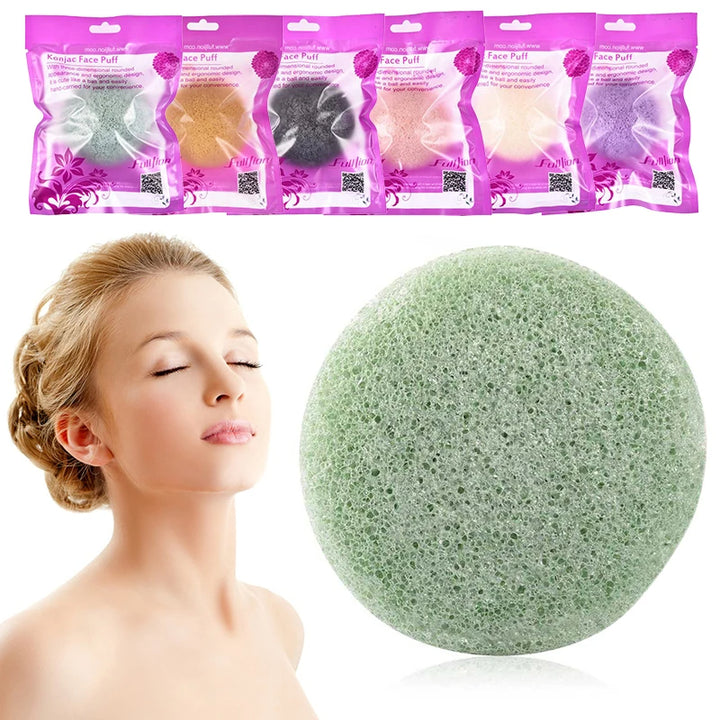 Round Konjac Facial Cleansing Sponge — Natural Konnyaku Exfoliator Face Wash Puff (5 Colours)