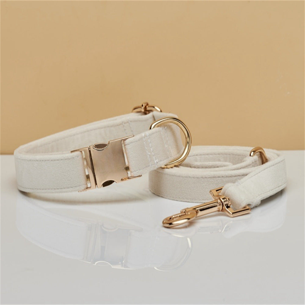 Premium Velvet Dog Collar &amp; Leash Set with Bow Tie – Personalized Engraved Buckle