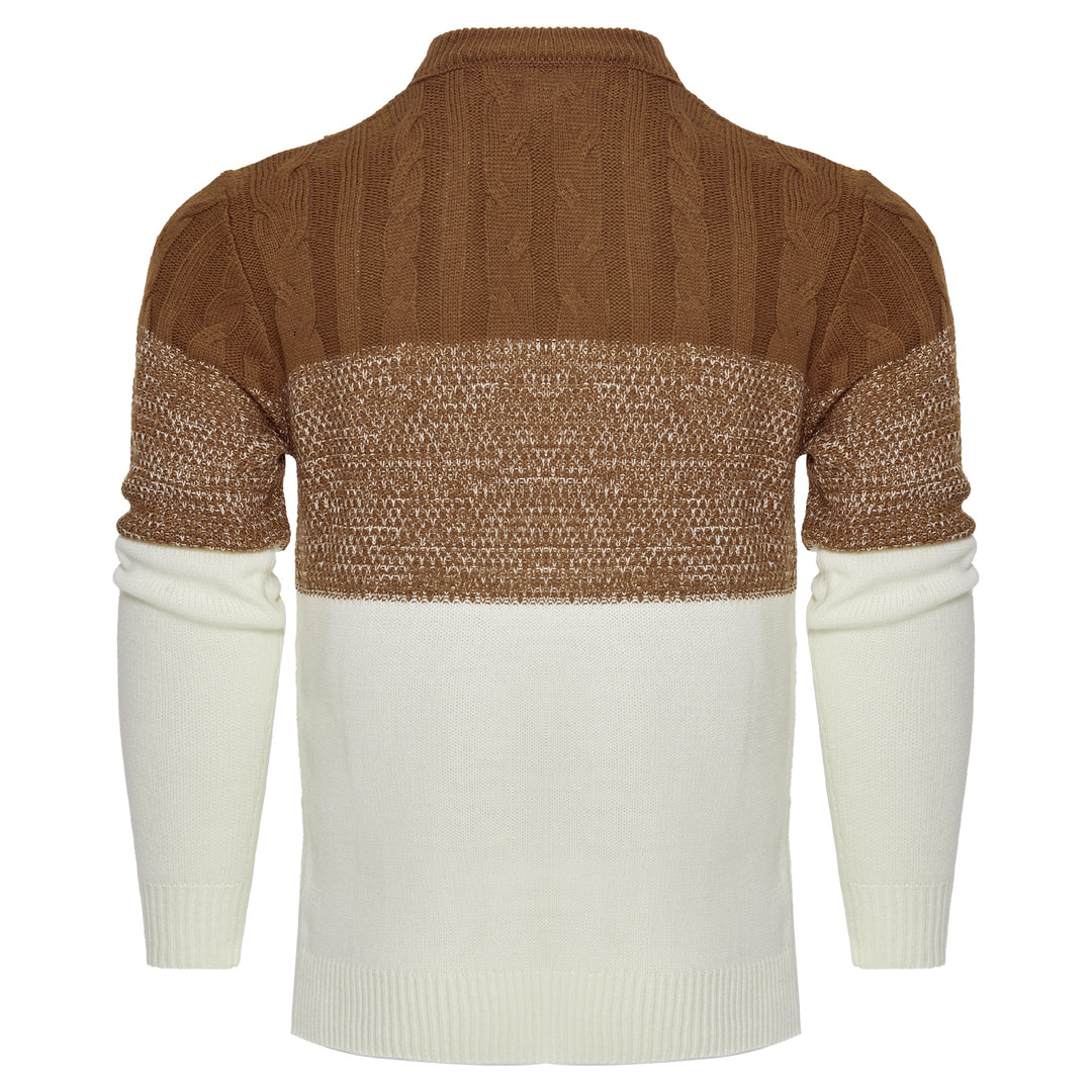 Men's Casual Color Block Long Sleeve Cable Knit Pullover Sweater