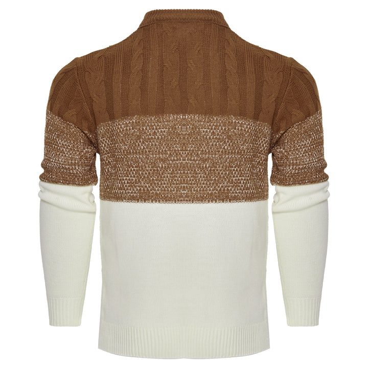 Men's Casual Color Block Long Sleeve Cable Knit Pullover Sweater