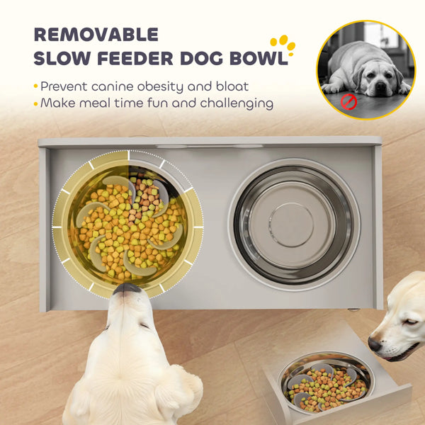 Elevated Dog Bowls with Dual Stainless Steel Bowls & Removable Slow Feeder