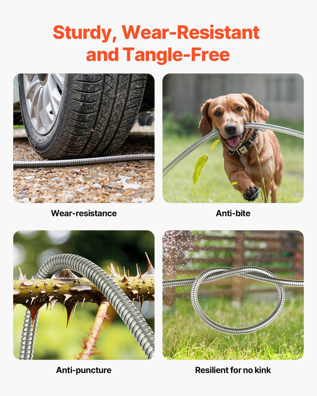150ft Lightweight Stainless Steel Garden Hose — No-Kink Metal Water Hose for Large Gardens