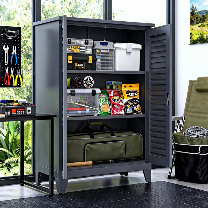 47in Tall Metal Tool Storage Cabinet — Multi-Room Organiser for Garage, Garden, Office & Utility Room (Slate)