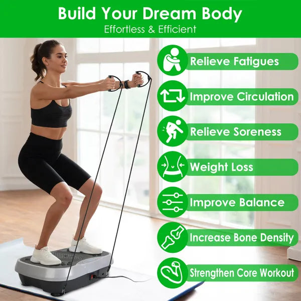 Whole Body Vibration Platform Exercise Machine — Resistance Bands, Remote Control, Weight Loss & Fat Burner Home Fitness Trainer (Black)