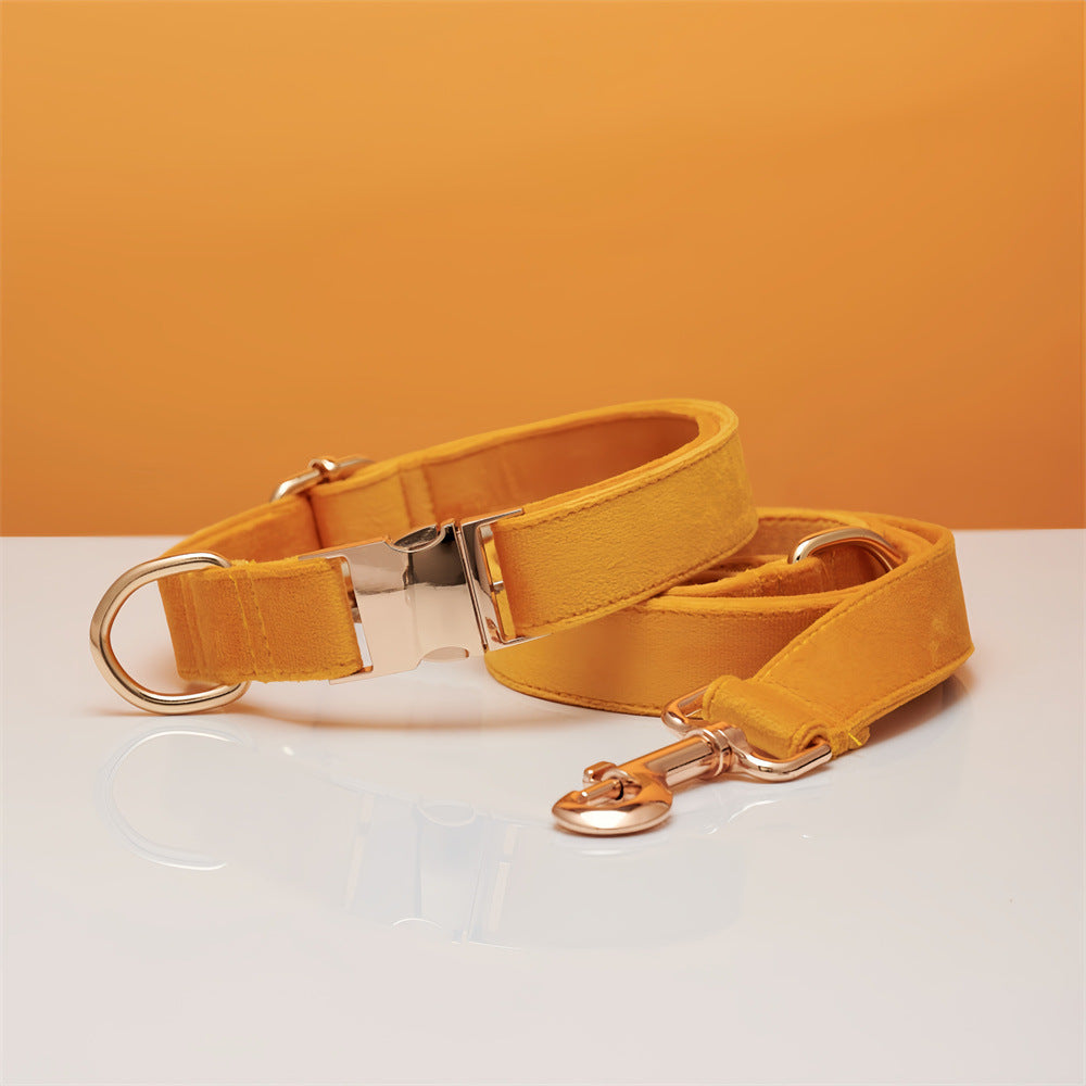 Premium Velvet Dog Collar &amp; Leash Set with Bow Tie – Personalized Engraved Buckle