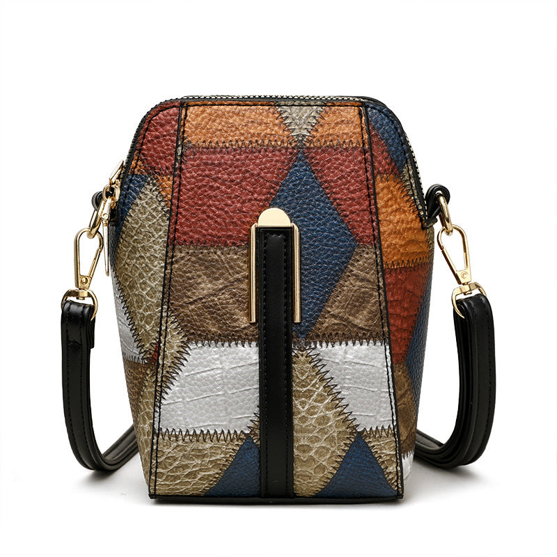 Patchwork PU Leather Crossbody Bag – Women’s Mini Shoulder Messenger Bag