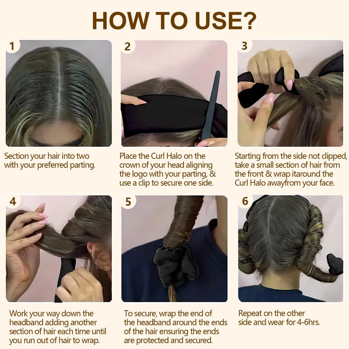 Satin Heatless Hair Curler — Overnight DIY Soft Wave Curls for All Hair Types (Black)