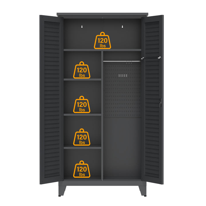 73in Tall Metal Tool Storage Cabinet — Full-Height Multi-Room Organiser for Garage, Warehouse, Garden & Office (Slate)