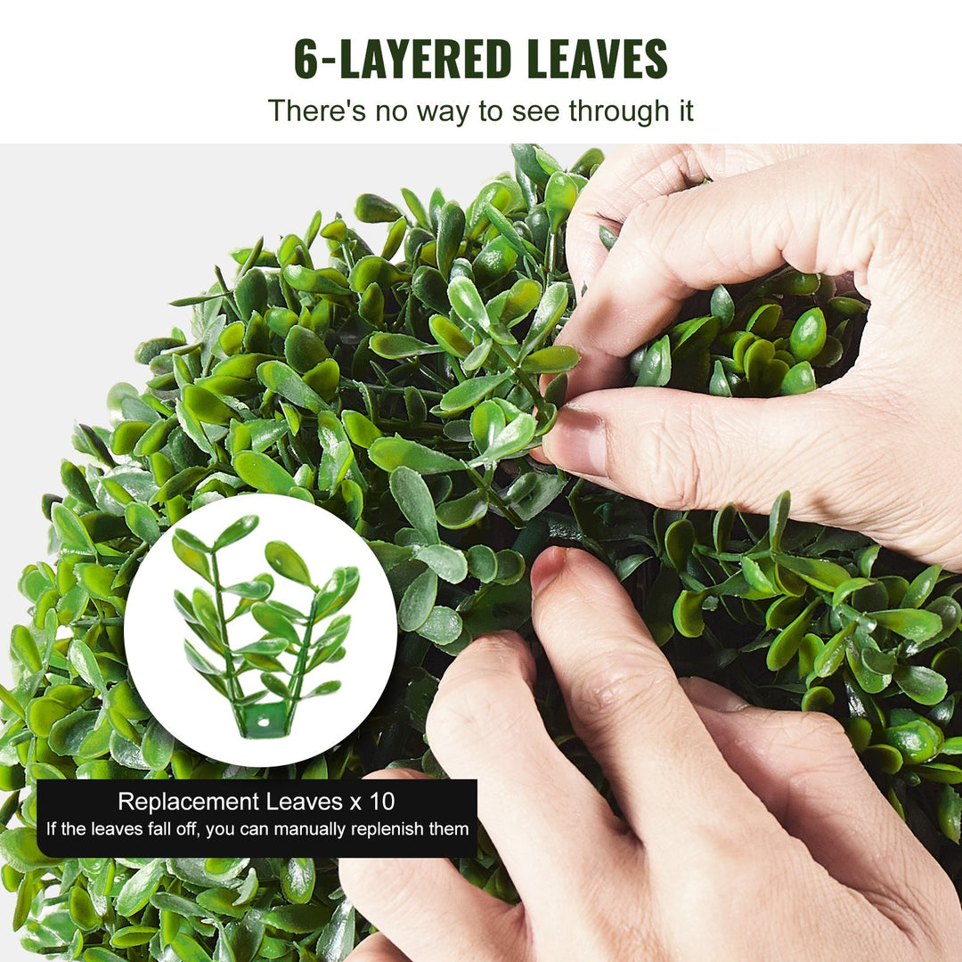 Artificial Double Ball Boxwood Topiary Trees — 36in Set of 2, UV-Rated, with Extra Leaves, Pot & Decoration, Indoor/Outdoor