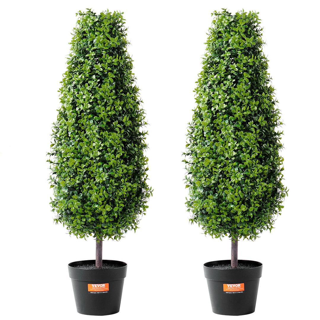 Artificial Boxwood Topiary Trees — 36in Set of 2, UV-Rated Greenery with Extra Leaves, Pot & Decoration, Indoor/Outdoor