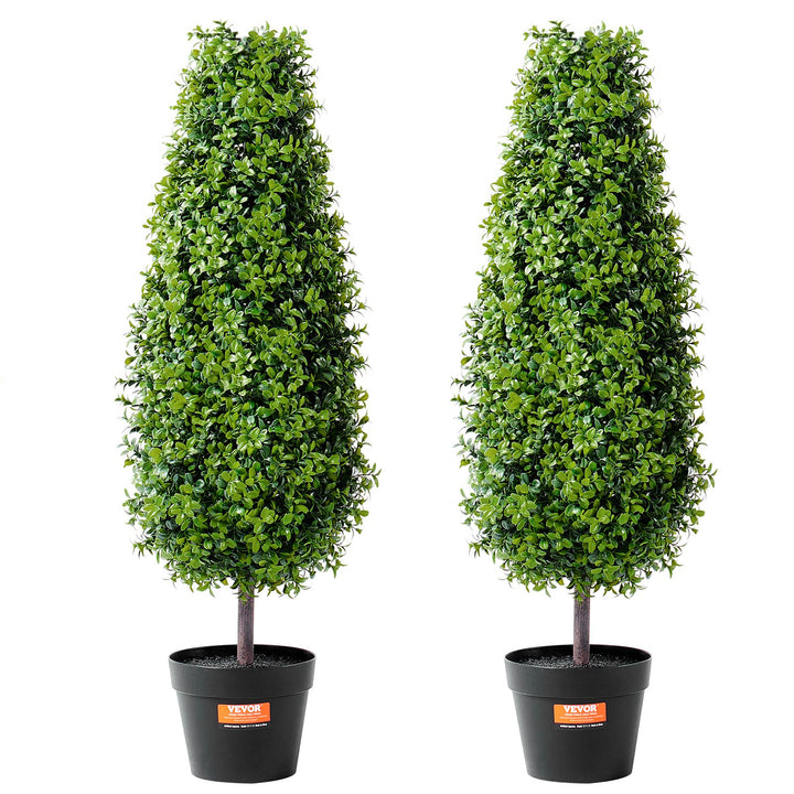 Artificial Boxwood Topiary Trees — 36in Set of 2, UV-Rated Greenery with Extra Leaves, Pot & Decoration, Indoor/Outdoor