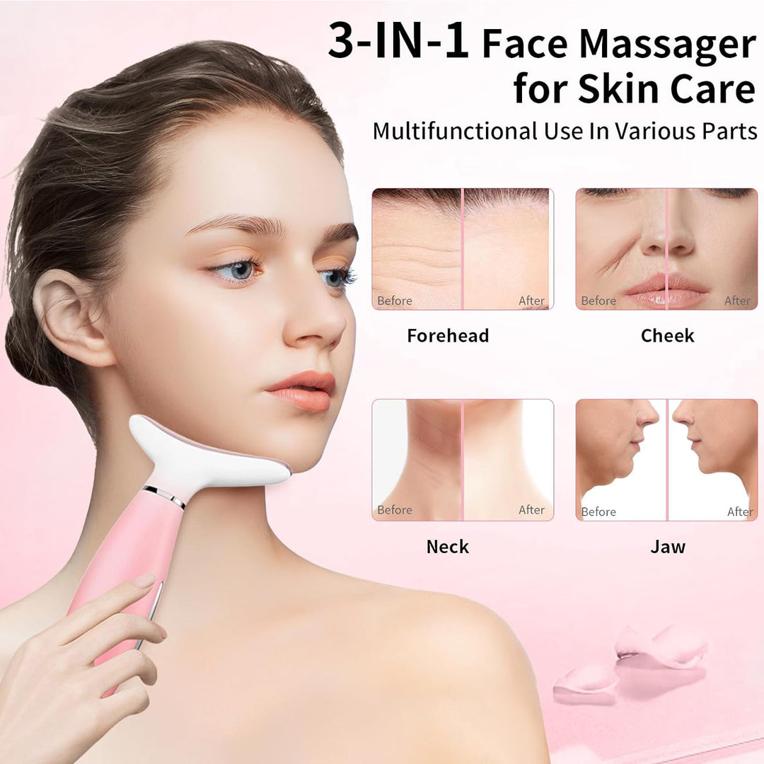 3-in-1 Face & Neck Massager — Thermal Heat + Vibration + EMS Face Sculpting Tool for Skin Tightening