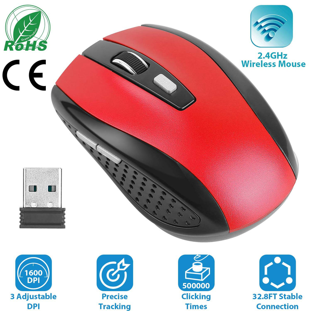2.4G Wireless Gaming Mouse — 6-Button Optical Mouse, 3 Adjustable DPI, USB Receiver for PC, Laptop & Mac (Blue/Red)