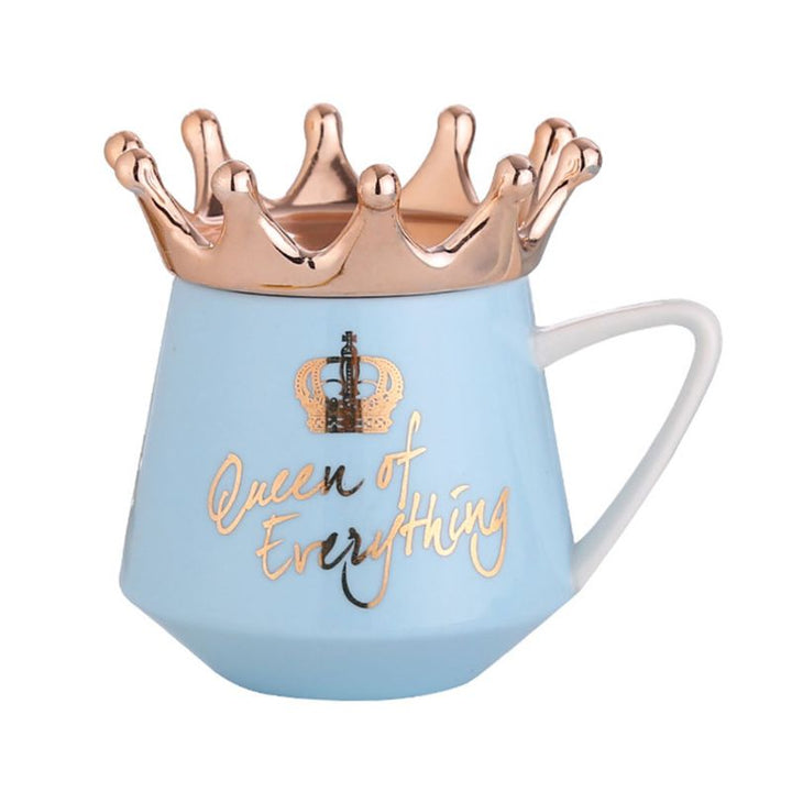 Crown Creative Ceramic Mug — Novelty Royal Crown Design Coffee Cup, 6 Colours (Black, Green, Navy, Pink, White, Blue)
