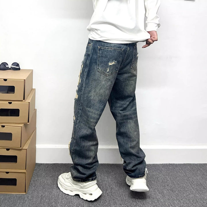 American Casual Stylish Ripped Patch Jeans