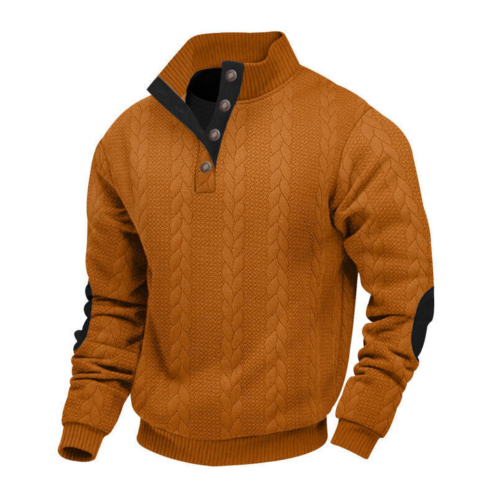 Stand Collar Long Sleeve Jacquard Knitted Pullover Sweater