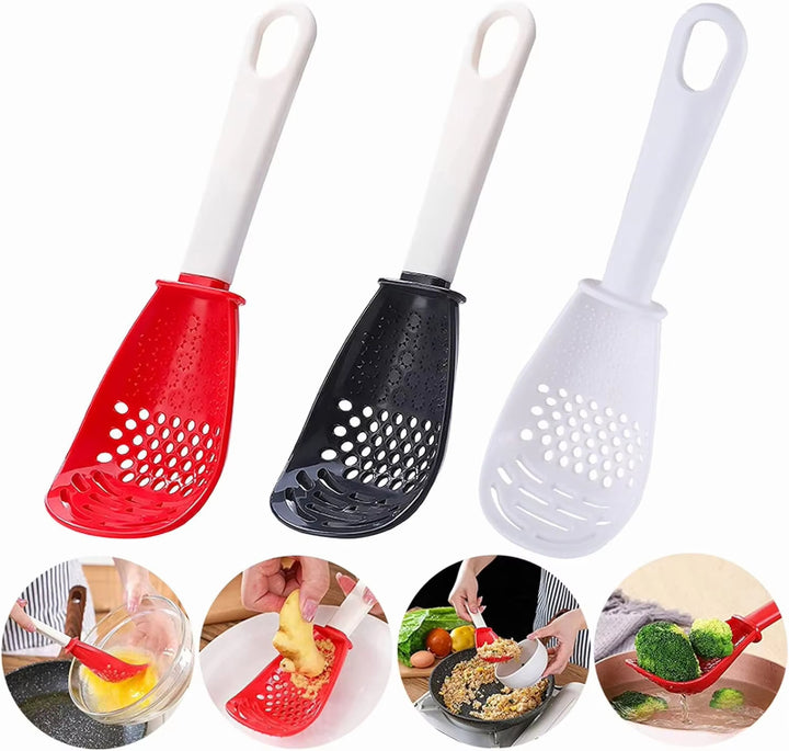 Multifunctional Slotted Grinding Cooking Spoon — Mashed Potato Masher, Ginger Garlic Press & Stir-Fry Spatula
