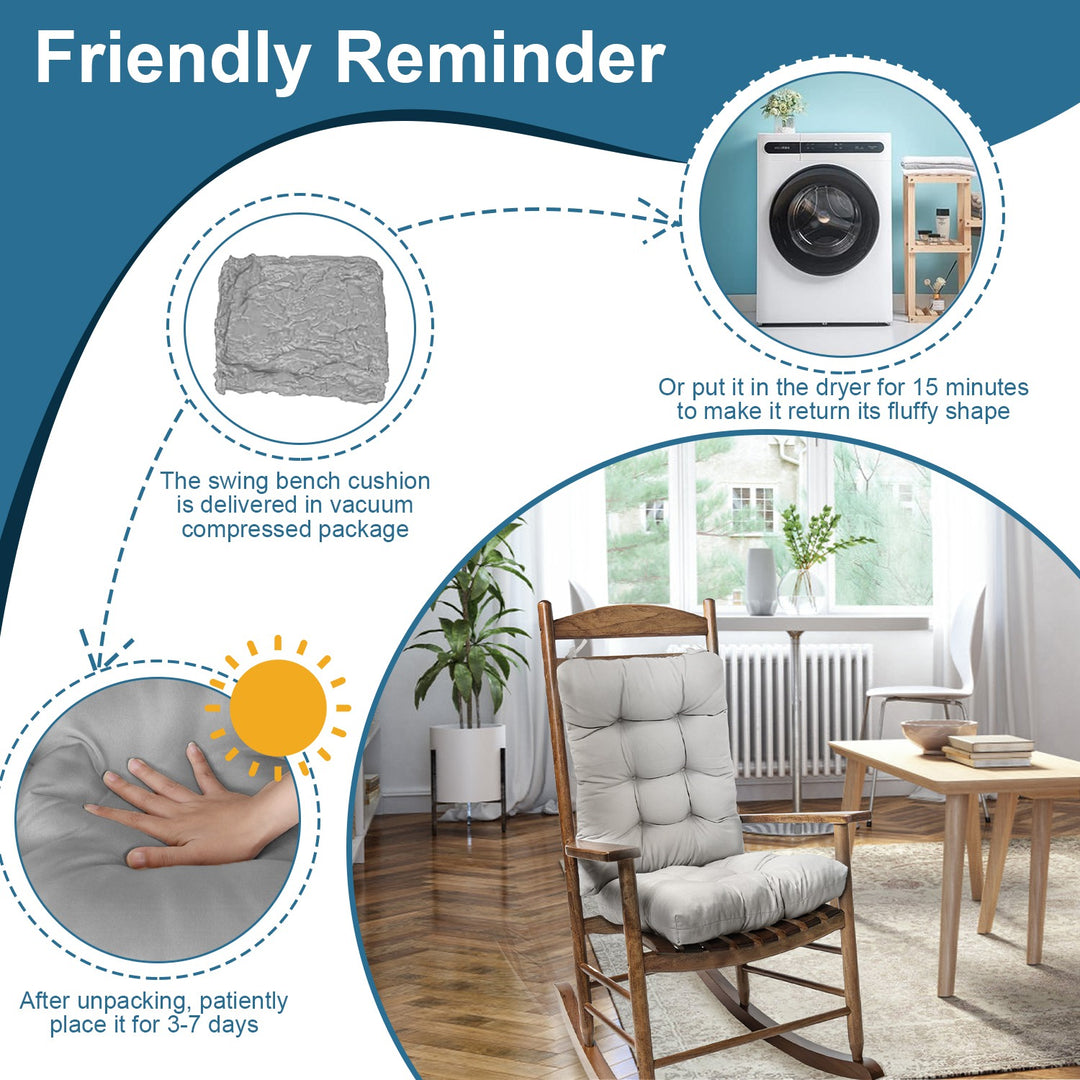 2-Piece Waterproof Rocking Chair Cushion Set — Oxford Cloth, Non-Slip Ties, Seat & Back Pad for Indoor & Outdoor Use (9 Colours)