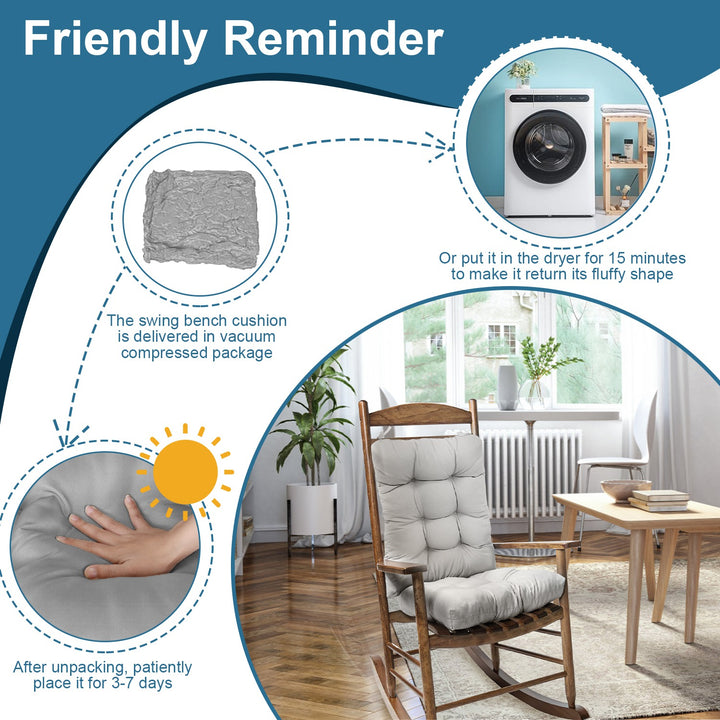 2-Piece Waterproof Rocking Chair Cushion Set — Oxford Cloth, Non-Slip Ties, Seat & Back Pad for Indoor & Outdoor Use (9 Colours)