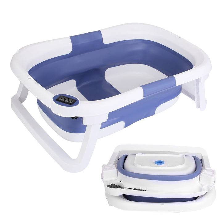 Foldable Baby Bath Tub with Built-In Thermometer — Collapsible Travel Bathtub with Drain Hole for Newborns & Toddlers 0–24 Months