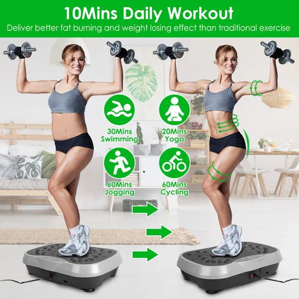 Whole Body Vibration Platform Exercise Machine — Resistance Bands, Remote Control, Weight Loss & Fat Burner Home Fitness Trainer (Black)