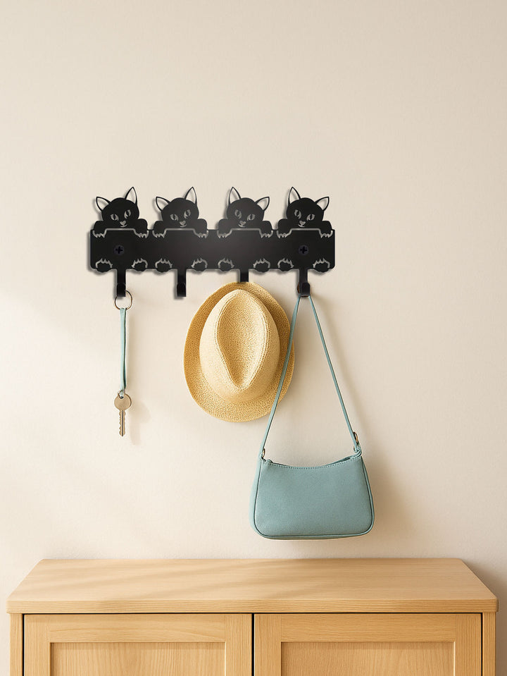 Cat Wall-Mounted Key Holder — Cute Metal Cat Key Hook for Entryway, Home & Office Organisation
