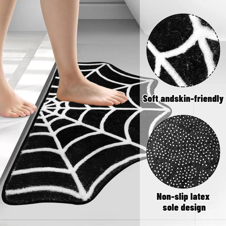 Spider Web Bath Mat — 19.7×31.5 in Gothic Non-Slip Area Rug for Bedroom, Kitchen & Front Door, Machine Washable