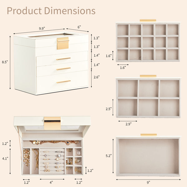 Top Visible Storage With 2-drawer White Cabinet And Pink Velvet Jewelry Box