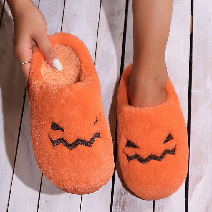 Halloween Pumpkin Plush Warm Indoor Slippers