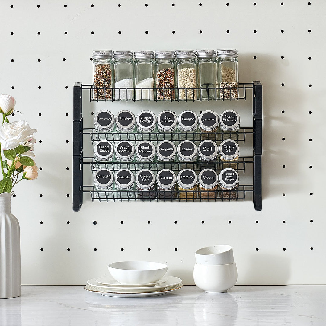Spice Rack Organizer — 18×11in Cabinet & Countertop Seasoning Organizer (Black)