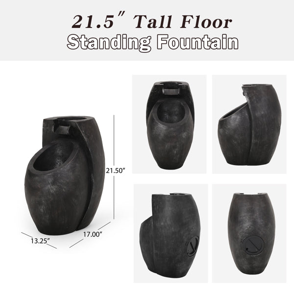 21.5in Two-Tier Outdoor Water Fountain — Modern Floor Standing Waterfall for Garden, Patio & Yard Décor