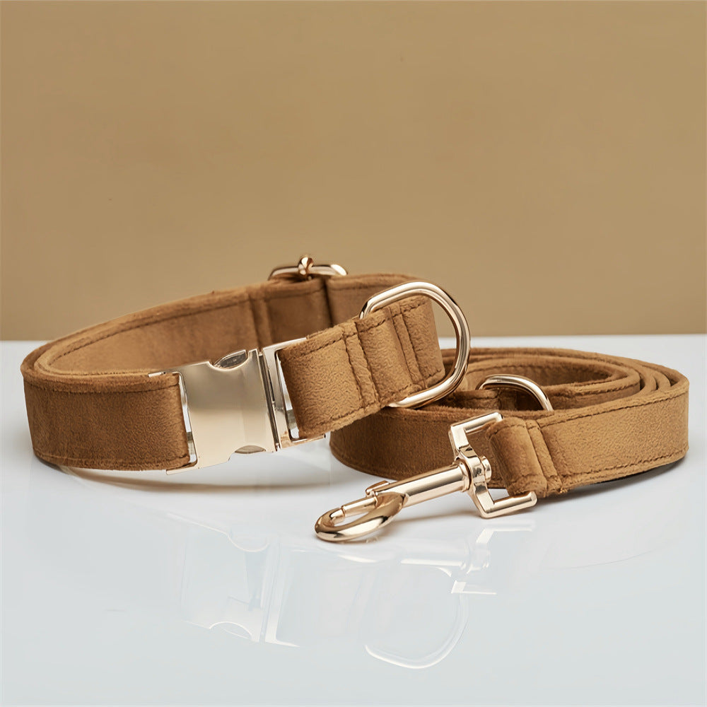 Premium Velvet Dog Collar &amp; Leash Set with Bow Tie – Personalized Engraved Buckle