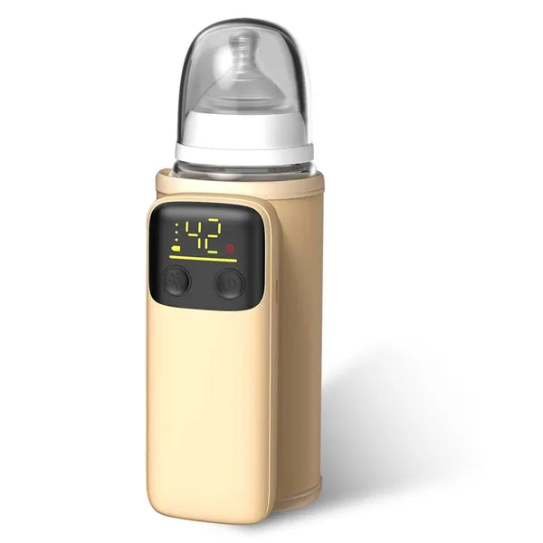 Portable Baby Bottle Warmer with Night Light — 6-Level Milk & Formula Warmer for Home & Travel (Beige)