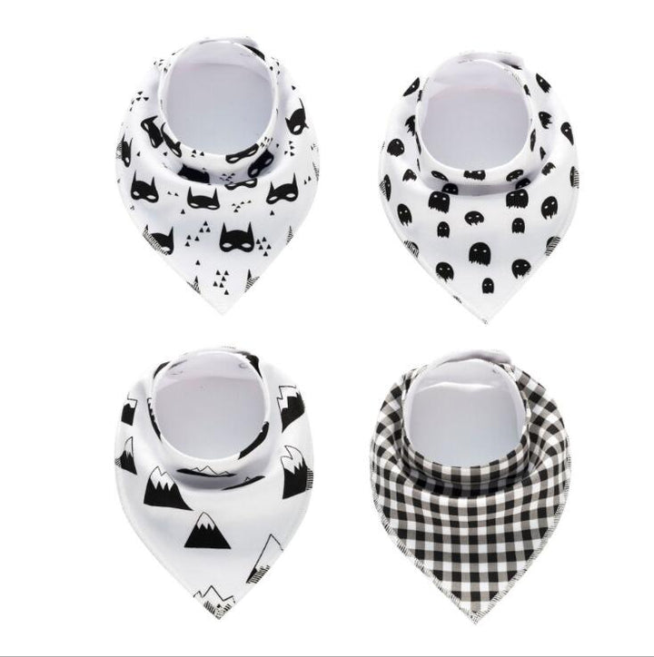 4-Pack Cotton Bandana Baby Bibs — Arrow, Wave & Triangle Print Burp Cloths (Multiple Sets)