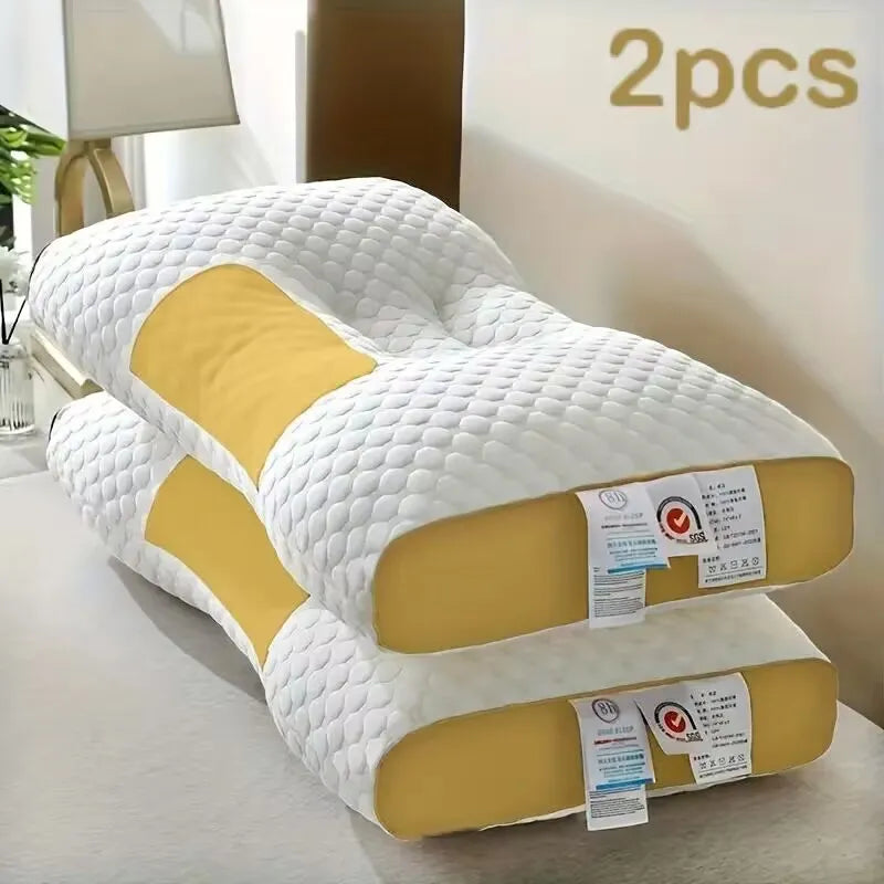 YBZ 3D Knitted Cotton Massage Pillow — Set of 2, Breathable Therapeutic Sleep Pillow, Purple & Yellow