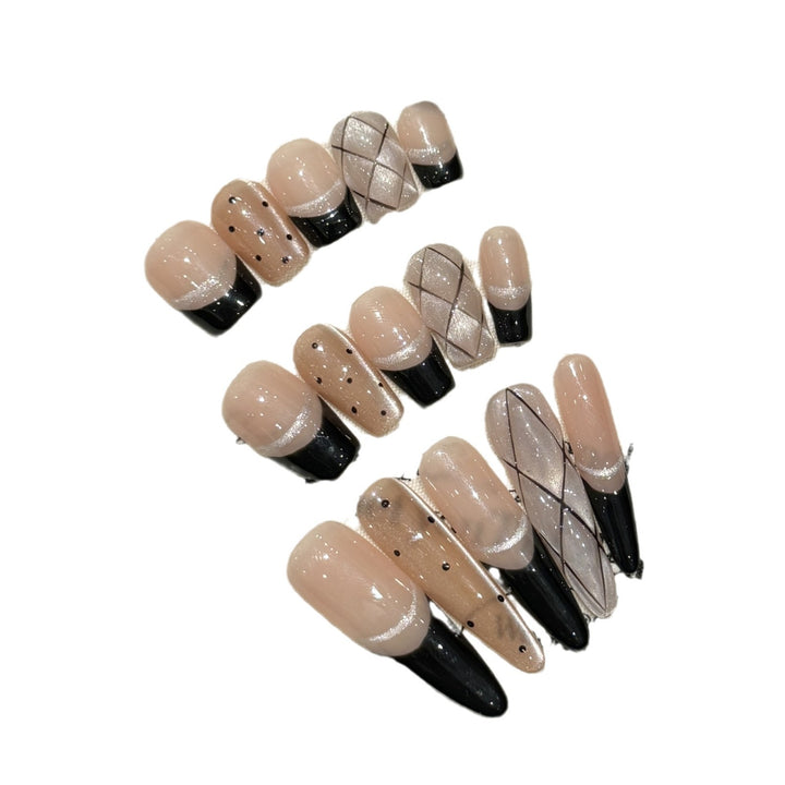 French Black Edge Handmade Press-On Nails — Classic Style, XS–L, 3 Shapes Available