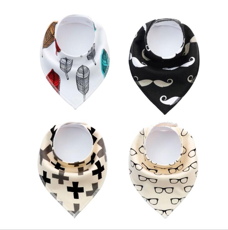4-Pack Cotton Bandana Baby Bibs — Arrow, Wave & Triangle Print Burp Cloths (Multiple Sets)