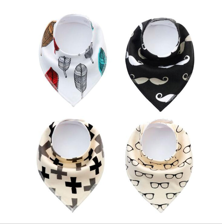 4-Pack Cotton Bandana Baby Bibs — Arrow, Wave & Triangle Print Burp Cloths (Multiple Sets)