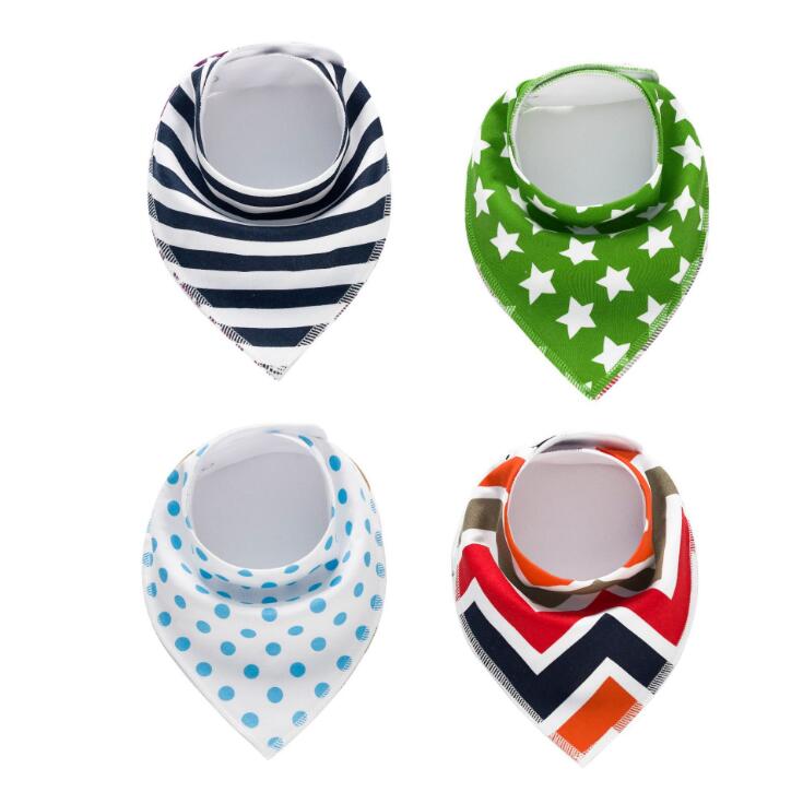 4-Pack Cotton Bandana Baby Bibs — Arrow, Wave & Triangle Print Burp Cloths (Multiple Sets)