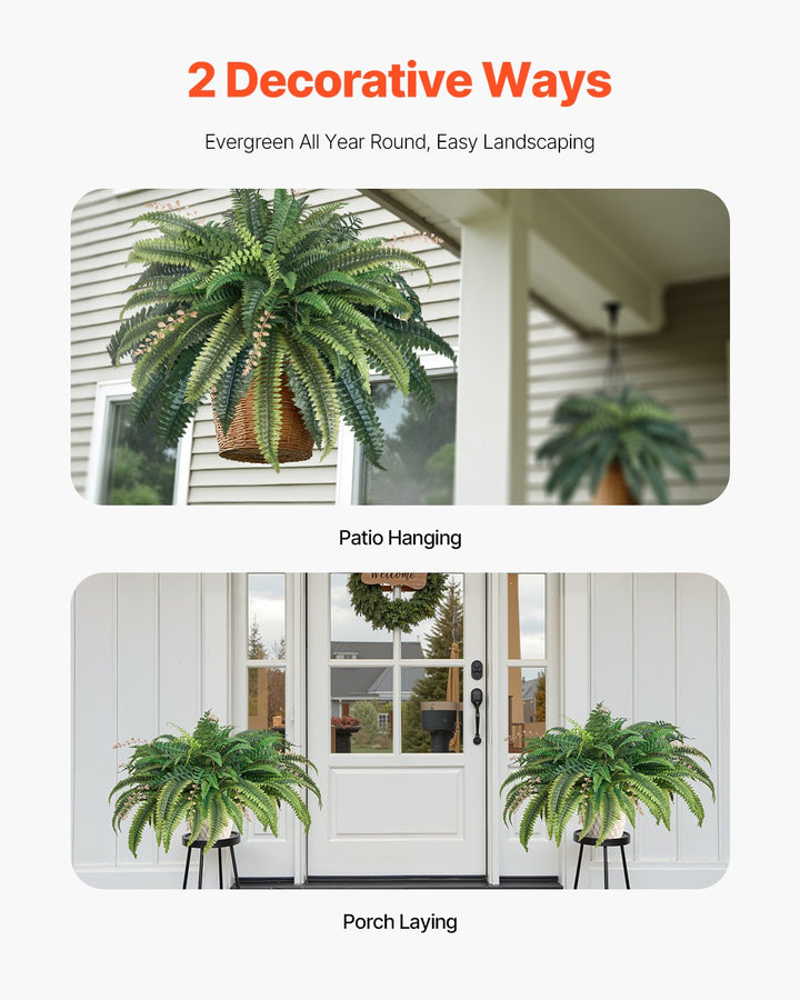 Large Artificial Hanging Boston Fern — 37–41in Spread, 80 Branches, Sunlight-Resistant Faux Fern for Home, Office & Outdoor