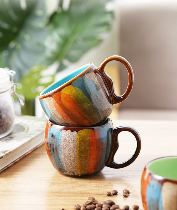 Creative Ceramic Mug with Lid & Spoon — Multi-Purpose Coffee, Milk, Tea & Breakfast Cup for Couples (4 Colours)