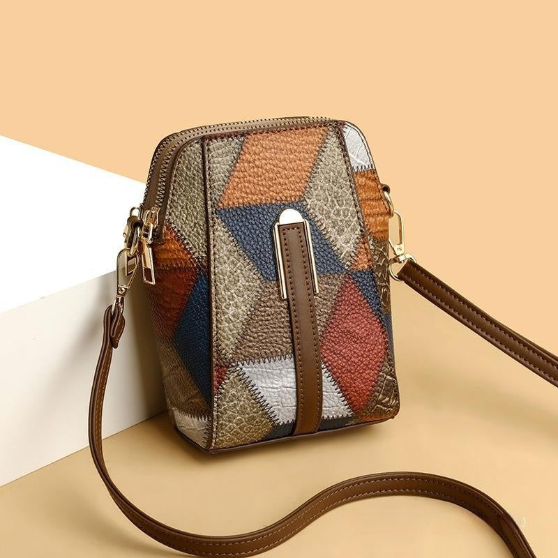 Patchwork PU Leather Crossbody Bag – Women’s Mini Shoulder Messenger Bag