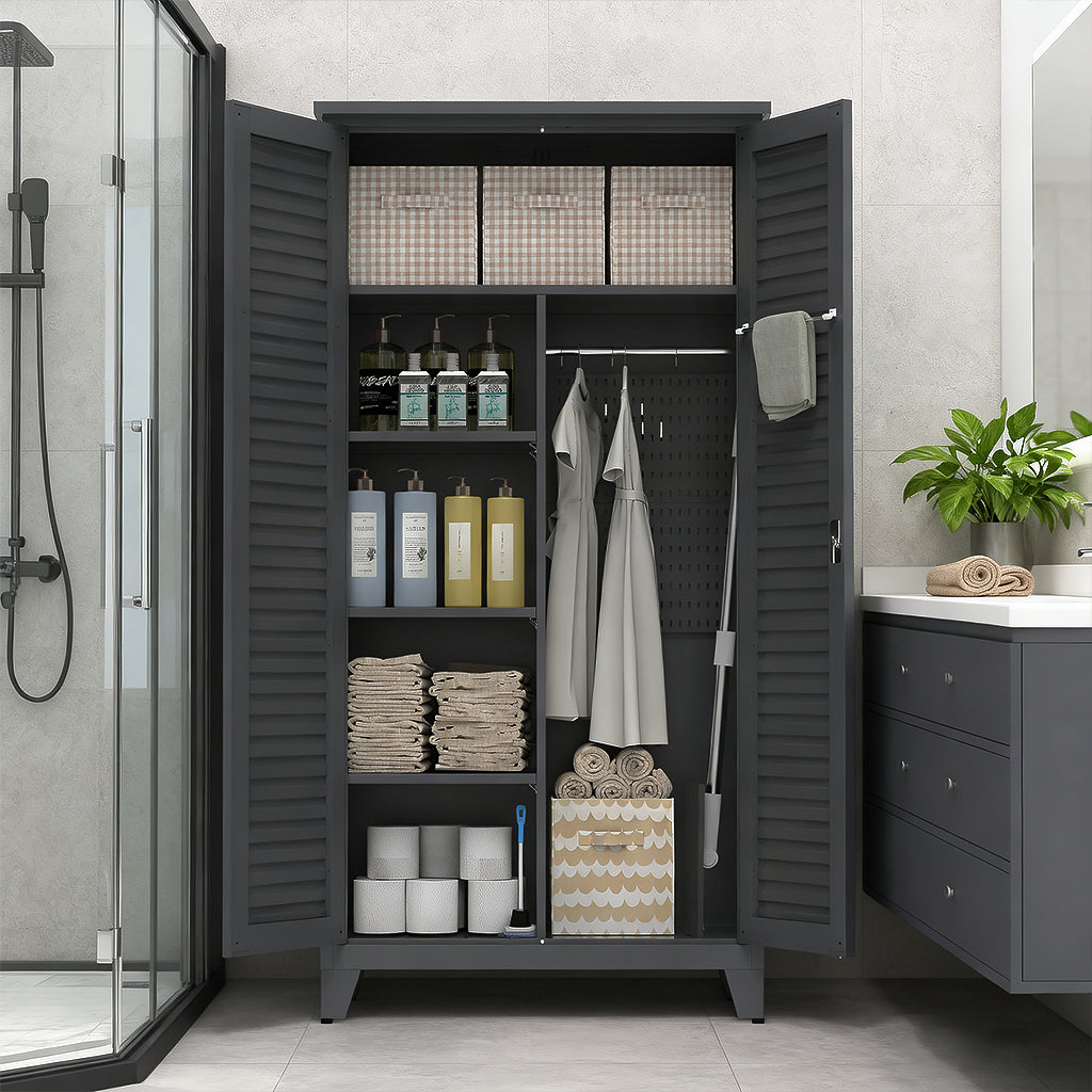 73in Tall Metal Tool Storage Cabinet — Full-Height Multi-Room Organiser for Garage, Warehouse, Garden & Office (Slate)