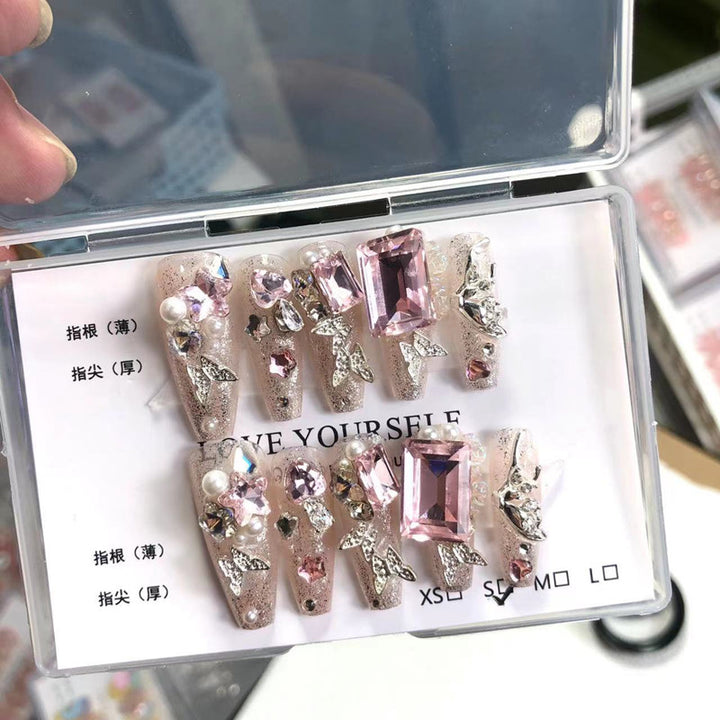 K9 Crystal Metal Butterfly Press-On Nails — 3D Luxury Wearable Nail Art Set