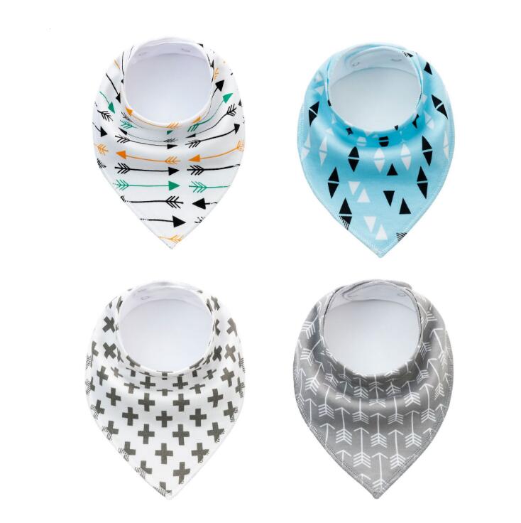 4-Pack Cotton Bandana Baby Bibs — Arrow, Wave & Triangle Print Burp Cloths (Multiple Sets)