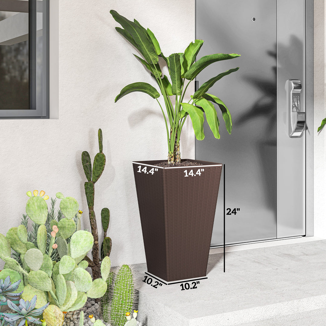 Set of 3 Tall 24in Outdoor Planters — Drainage Hole, Flower Pots for Porch, Front Door, Entryway, Patio & Deck (Brown)
