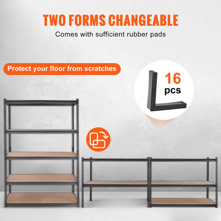 VEVOR Storage Shelving Unit, 5-Tier Adjustable, 2000 Lbs Capacity, Heavy Duty Garage Shelves Metal Organizer Utility Rack, Black,  For Kitchen Pantry Basement Bathroom Laundry
