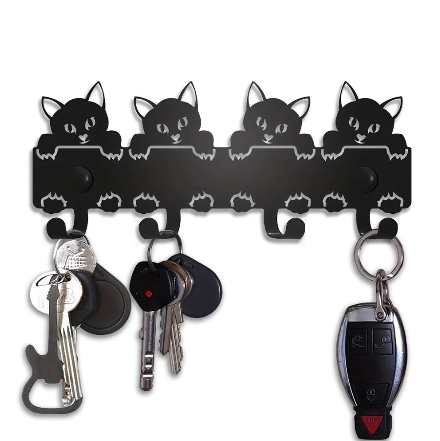 Cat Wall-Mounted Key Holder — Cute Metal Cat Key Hook for Entryway, Home & Office Organisation