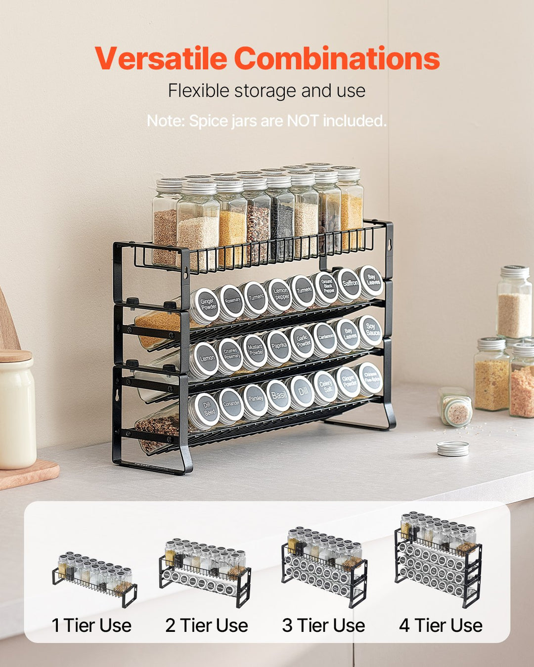 Spice Rack Organizer — 18×11in Cabinet & Countertop Seasoning Organizer (Black)